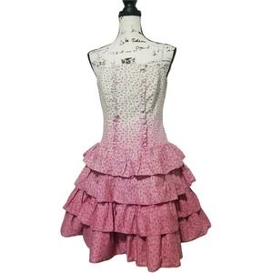 Betsey Johnson Floral Ombre Corset Ruffle Tulle Cotton Blend Dress Women 8